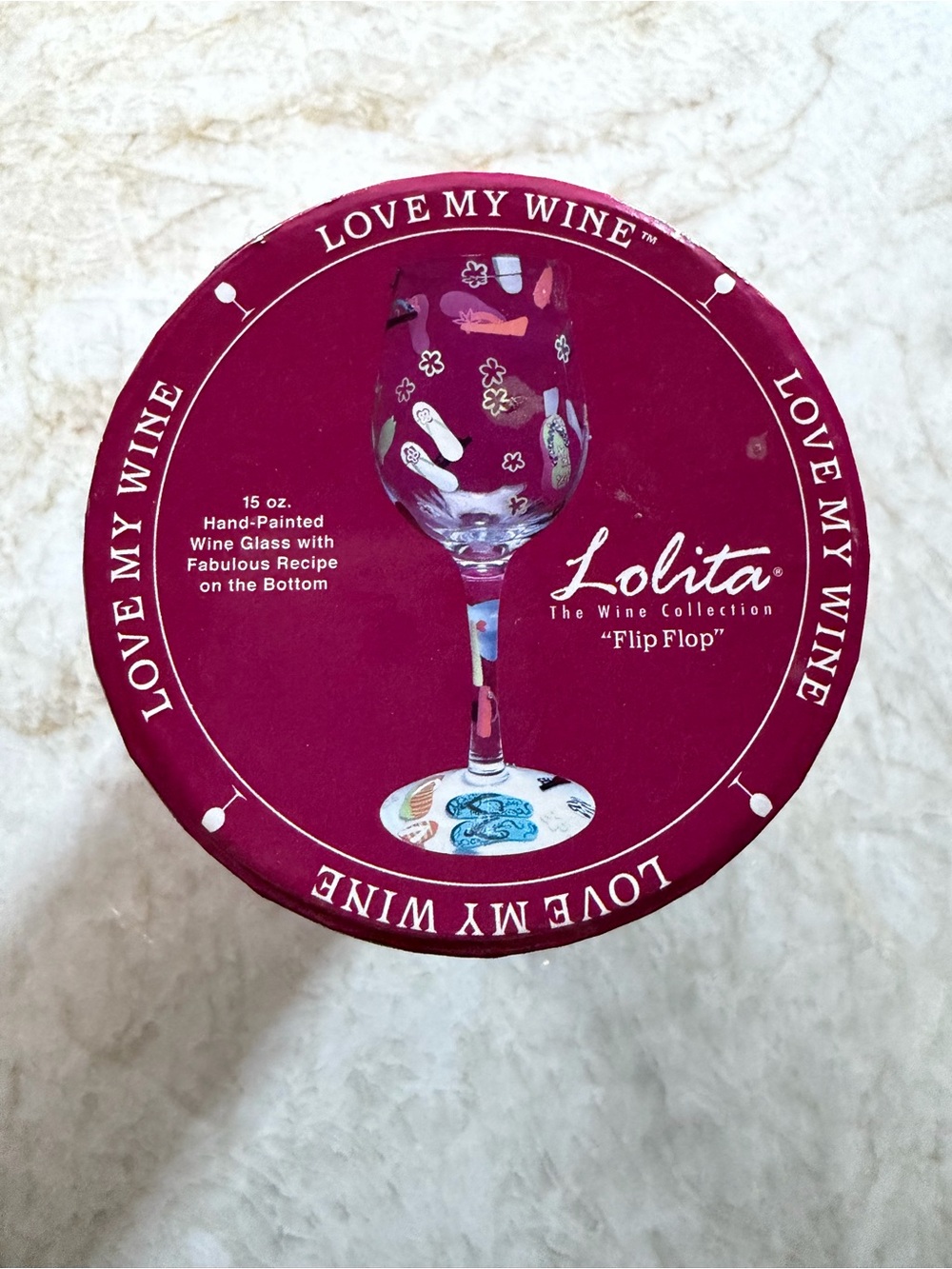 Lolita 'Flip Flop' Hand-Painted Wine Glass - Pink